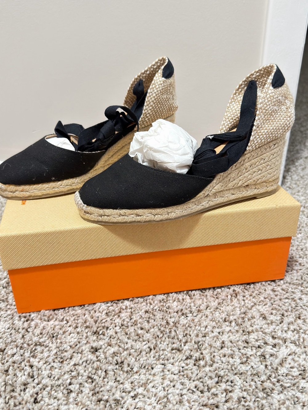 Castaner Black Canvas Espadrille Wedge with Jute Heel